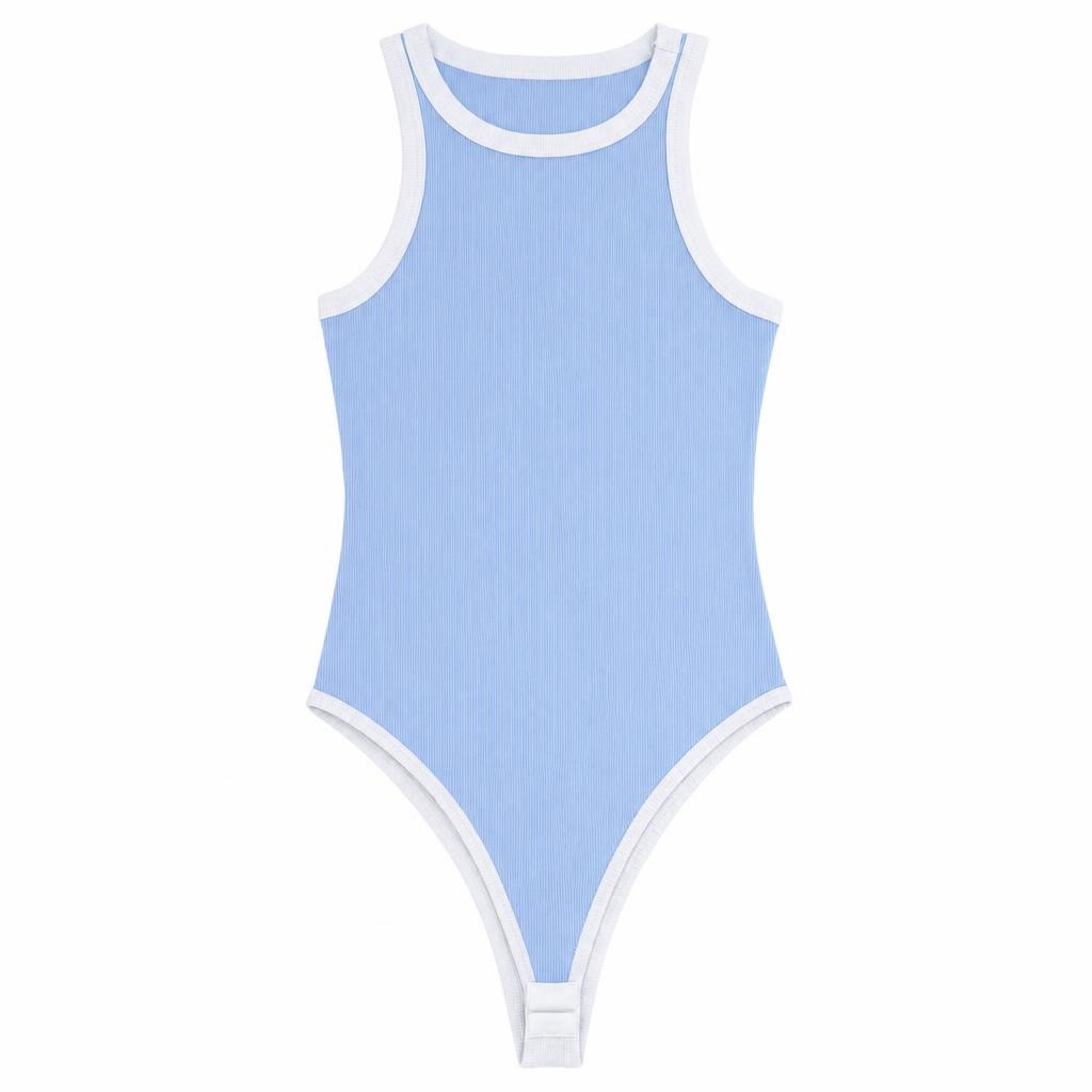 Body Sizo Puño Combinado - Azul bebé + Marfil
