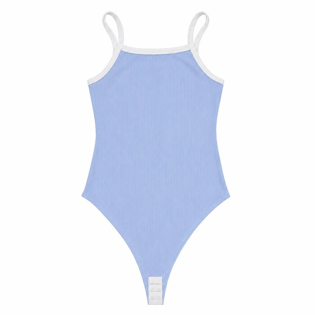 Body Tira Combinado - Azul bebé + Marfil